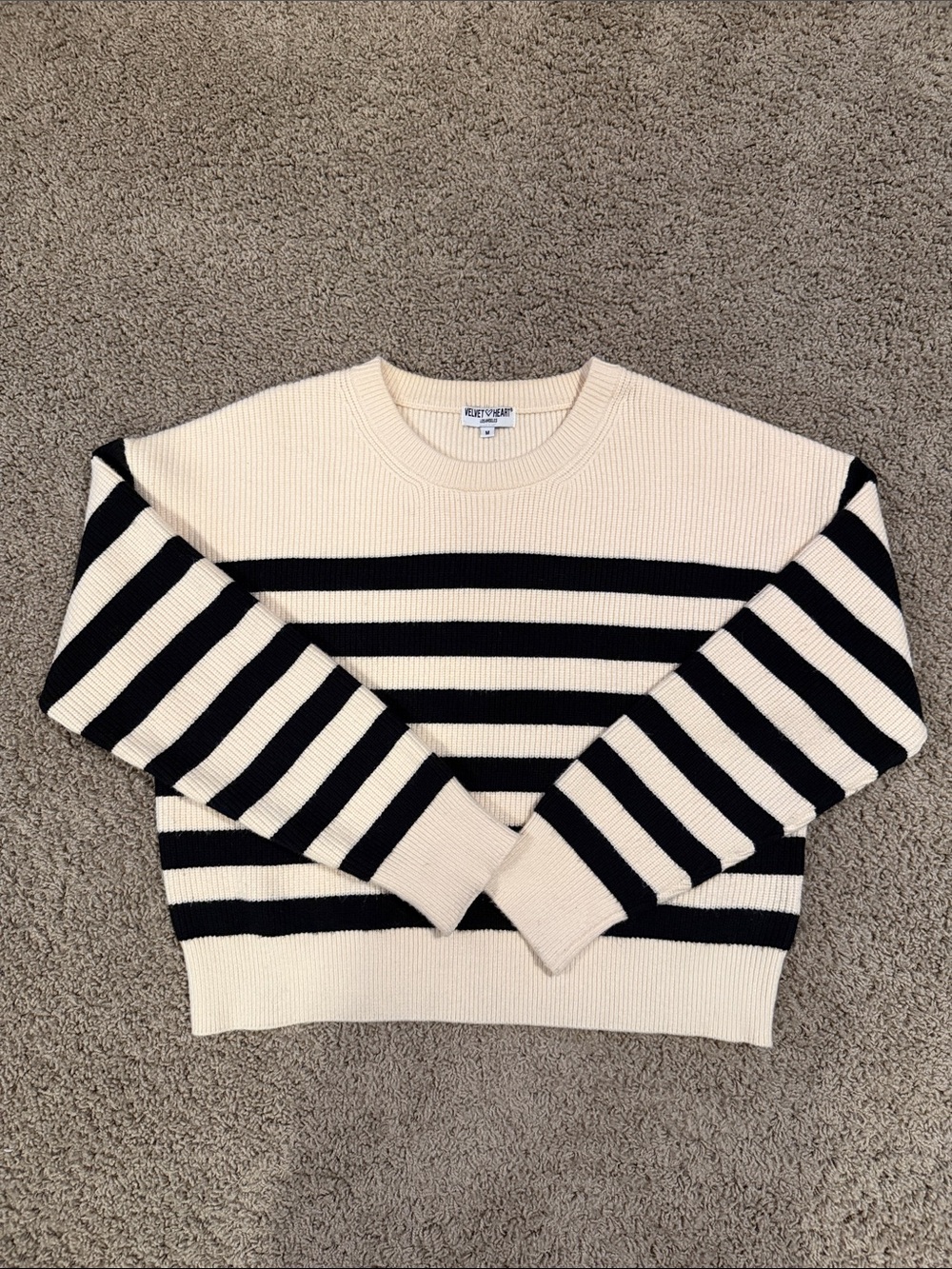 Velvet Heart Black and Cream Striped Crewneck Sweater